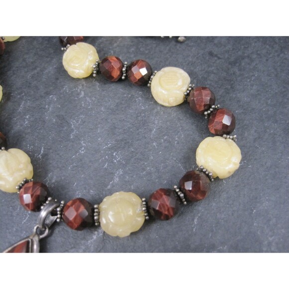 Vintage Sterling Red Tigers Eye Quartz Oriental Necklace - Picture 6 of 8